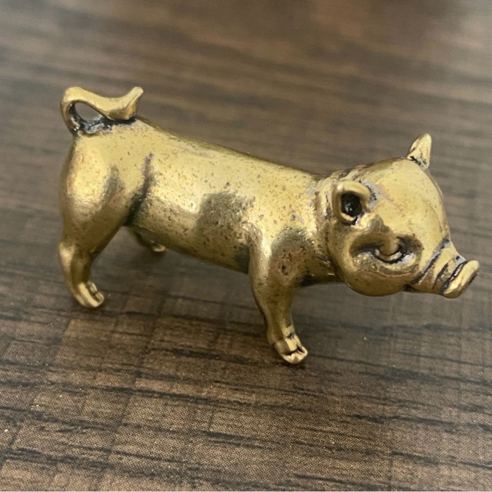Miniature Gold Pig Figurine Brass Vintage Style Money Piglet Hog Farm Animals